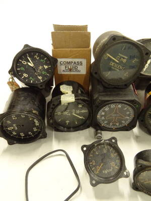 Various vintage dials and accessories, aeroplane dials, F/M dial, another climb and descent dial with Arabic numerals, 8cm high, marked Feb 1956 20RC/PC, various other part dials, etc., (a quantity). - 2