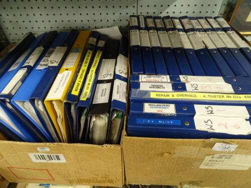 Various folders, ephemera etc., for MK19B servicing instruction, an MKV servicing instruction, various other servicing instructions, artificial horizon MK1, valves and equipment, brake relay, various others, Decameter etc., with various photographs, diagr