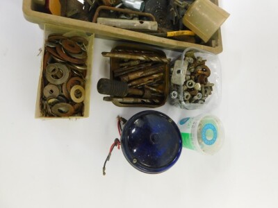 An AA car badge, PMG blue lamp, Lodge spark plug information booklet, drill bits and sundries. (quantity) - 2