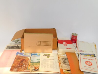 The Mid Derbyshire Motor Club monthly magazines, circa 1970's, together with photographs and press cuttings, further ephemera and a tin of Silkolene Lubricants Superma 20W/50 engine oil, 1 pint. (quantity)