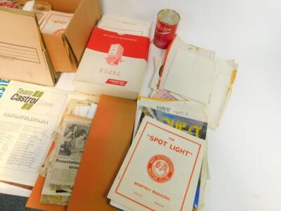 The Mid Derbyshire Motor Club monthly magazines, circa 1970's, together with photographs and press cuttings, further ephemera and a tin of Silkolene Lubricants Superma 20W/50 engine oil, 1 pint. (quantity) - 3