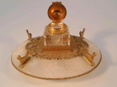 A Victorian ormolu and agate ink stand