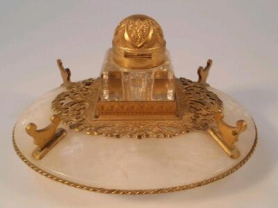 A Victorian ormolu and agate ink stand - 2