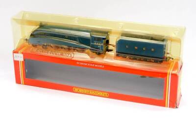 A Hornby OO gauge 'Mallard' locomotive and tender, Class A4, 4468, 4-6-2, LNER garter blue livery,4-6-2, 4468, DCC fitted, R304, boxed.