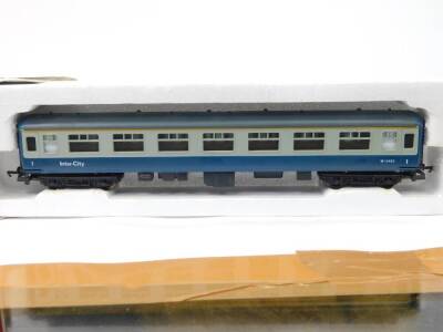 Two Lima OO-gauge InterCity coaches, BR Corporate blue livery, W1493, boxed, and another, M4950. (3) - 3