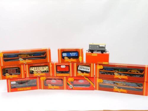 Hornby OO-gauge rolling stock, etc., including a car transporter with three cars, R124, British Steel truck, Texaco tanker, etc. (12)