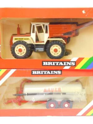 Britains die cast farm vehicles., comprising an NB TEAC 1500 tractor with detachable tipper hopper, 1-32 Superspray tanker, Bauer slurry tanker and a Massey Ferguson trailer. (4) - 2