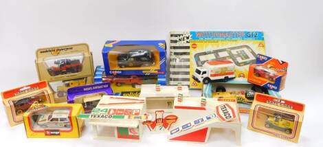 An Art Wheels boxed die cast Zylmex racing car, numbered 2 in yellow, further die cast vehicles including Models of Yesteryear, Motormaster GT2 model roadway, boxed. (quantity)