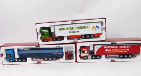 Corgi die cast 1:50 scale Hauliers of Renown limited edition lorries, Kinlochbervie Fish Selling Co, Trustwell and R G Bassett, boxed. (3)