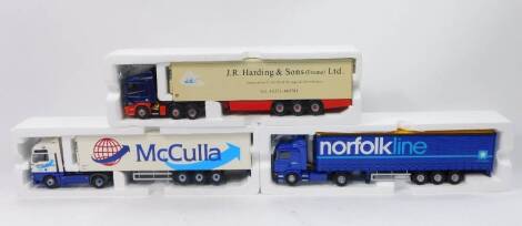 Die cast 1:50 scale lorries, comprising Corgi J R Harding and Sons, Norfolk and McCulla, boxed. (3)