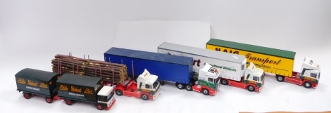 Corgi Eddie Stobart die cast 1:50 scale lorries, for Haig Transport, Bach, another log lorry, etc. (5)