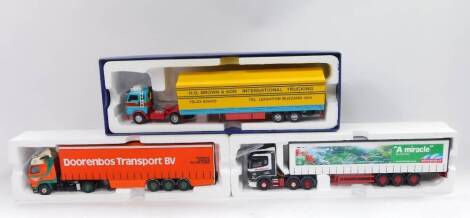 Corgi 1:50 scale die cast lorries, limited edition Scania Cornwall, Dooenbos Transport BV and Hauliers of Renown H G Brown and Sons Leighton Buzzard, boxed. (3)