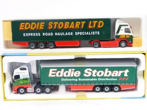 Die cast 1:50 scale lorries, Eddie Stobart The British Collection Volvo and Eddie Stobart Corgi 60 years 1956-2016 Anniversary Limited Edition Volvo FH, boxed. (2)