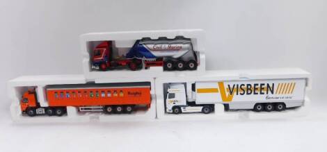 Corgi die cast 1:50 scale advertising lorries, Zisben Because We Care CC1205 fridge trailer, Rugby and Cyril Knowles, boxed. (3)