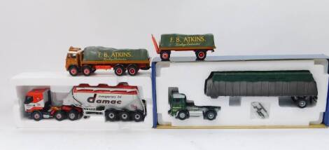 Corgi die cast 1:50 scale advertising lorries, F B Atkins 27601, Damac tanker and Kings of The Road Willmotts Transport CC103301, boxed. (3)