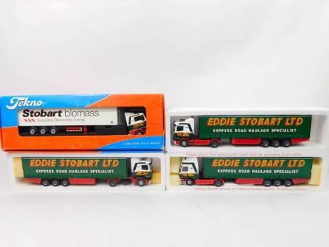 A Tekno die cast 1:52 advertising lorry, Eddie Stobart, 7402/1999 and three further lorries, boxed. (4)