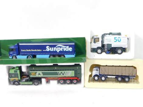 Corgi die cast 1:50 scale advertising lorries, Sun Pride, Limited Edition Silver Roadways, B J Waters, unmarked and a Johnston Sweepers Road Sweeper, boxed. (4)