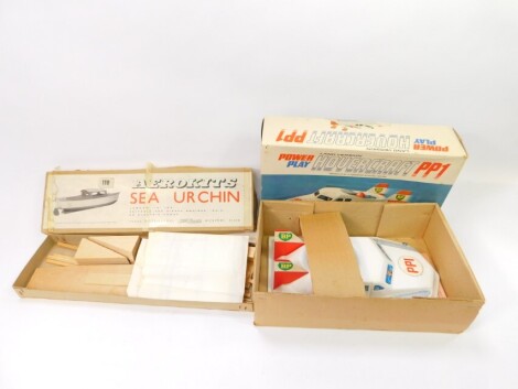 A Kell Kraft Aerokits Sea Urchin, unmade, suitable for 5cc diesel engines or electric power, together with a Power Play Hovercraft PP1, land version, boxed. (2)