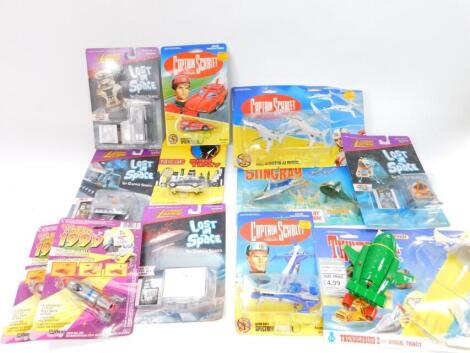 Die cast vehicle blister packs, Matchbox Stingray Terrorfish, Captain Scarlett, Dick Tracy, Ertl police car etc. (a quantity)