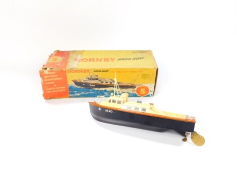 A Hornby clockwork motor speed boat, RAF Range Safety Launch '1640', model no 5, no key, boxed.