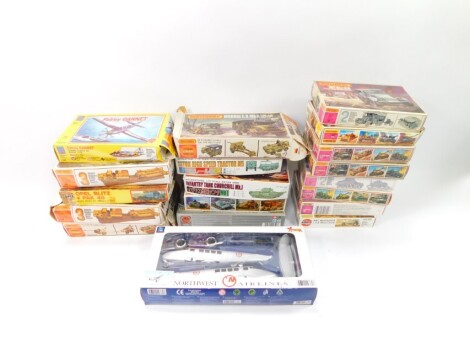 Airfix and Matchbox model kits, mainly unmade and complete, to include Soviet T.34/76C, Panzer II-PK81, KFZ.69, Humber MK.II40075 and various others, boxed. (a quantity)