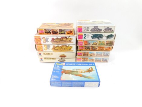 Matchbox war related model kits, including an LRDG 1/76 scale, Willy's Jeep, another, A-34 MK-I Comet tank, in original plastic wrapper, various others etc, boxed. (a quantity)