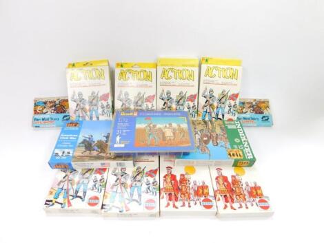 A-Toys boxed model kits etc., Revell Indlaner Wildwest 51, Combat series A-Toys Romans, various others, Pioneers 1:72 scale etc. (a quantity).