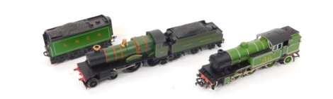 A Hornby OO-gauge locomotive and tender 'County of Bedford', Great Western 3821, and an LNER 7684 locomotive. (2)