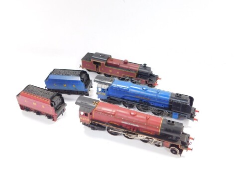 A Hornby OO gauge locomotive and tender Duchess of Buccleuch, LMS blue livery 6230, further locomotive Duchess of Sutherland and tender, together with a further locomotive, LMS red livery, 2-6-4, 2311. (3)