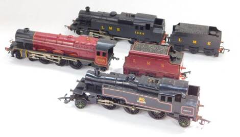 A Hornby OO-gauge locomotive and tender, LMS red livery, 4-6-2, 6201, and Tri-ang LMS 1234 and 82004 locomotives. (3)