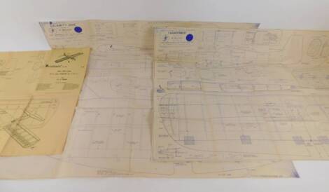 A set of plans for model aircraft, the aero modeller plans service, Watford, Herts, including Princess Skiffler, Woicks, Cupid, Thuderbolt and Calamity Jane. (a quantity)