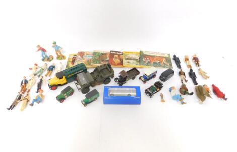 A B-T Models Leyland leopard coach, diecast John Deere Lube Express diecast tanker, further diecast vehicles, Lowell Davies figures, Star Wars figures, and sundries. (a quantity)