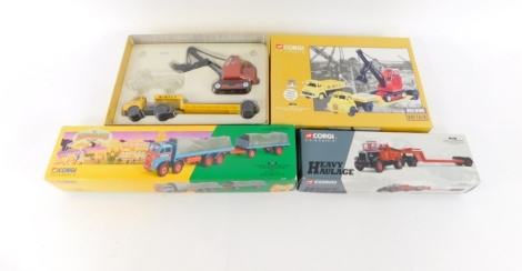 A Corgi Classics Atkinson eight wheel ridged truck, and trailer with loads set, Billy Crow & Sons 27602, Bedford S lowloader with Luffing shovel and Thames Trader tipper, Wimpy 31108, and a heavy haulage Scamell Highwayman ballust and low loader, Haeett S