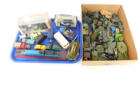 Dinky, Corgi & Matchbox military vehicles, playworn, together with Britain's soldiers, an Atlas multiple gun motor carriage M16, boxed, further diecast vehicles including a Matchbox Hover-Raider K-105, and a static model of the A4 class locomotive Mallard