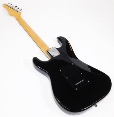 A Westfield Stratocaster type guitar, having black finish with three single coil pickups, rosewood neck. - 3