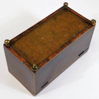 An early 19thC mahogany tea caddy, of rectangular form with shield escutcheon, plain interior and orb feet, 15cm high, 25cm wide, 13cm deep. - 4