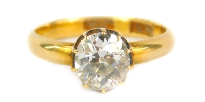 An 18ct gold diamond solitaire ring, set with a single diamond of approximately 1.1carat, ring size N ½.