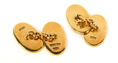 A pair of 9ct gold oval cufflinks, 15.2g. - 2