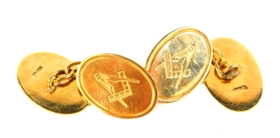 A pair of 9ct gold oval cufflinks, with Masonic emblems, 6.4g, cased. - 2