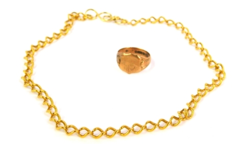 A 9ct gold signet ring, 5.5g and a fine yellow metal chain (2).