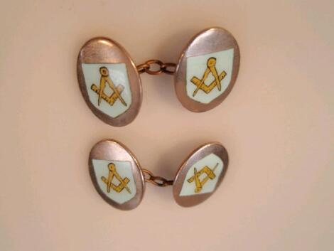 A pair of 20thC enamel Masonic cuff-links