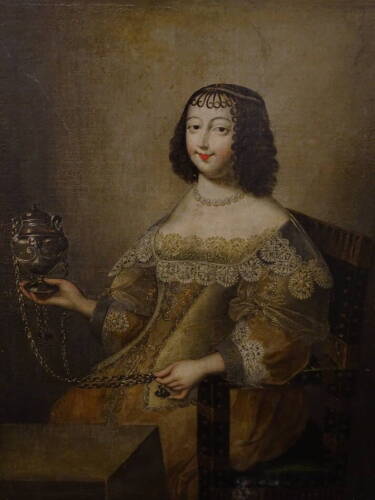 17thC Continental School. Portrait of a lady holding a censer, oil on canvas, 114cm x 90cm.