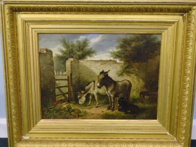 Walter Hunt (1861-1941). A family of donkeys, oil on canvas, signed and dated (18)83, 44.5cm x 59.5cm. - 2