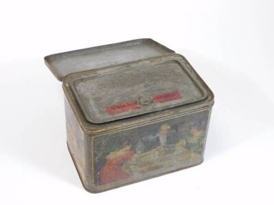 A late 19thC Mazawattee tin, decorated with interior scene of figures, with inner lining, 15cm high, 22cm wide, 15cm deep. - 3