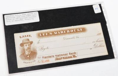 A 19thC blank cheque, The National Bank of Scotland Ltd, another Crompton Evans Union Bank, another Southend-on-Sea, early 20thC and a Lees Warehouse Fine unused 1887 cheque for Danville Virginia. (a quantity) - 3