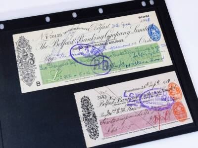 Various 19thC and other cheques, The Hibernian Bank Ltd 1936, another 1939, an 1840 Gosling and Sharp cheque Fleet Street and a fully handwritten cheque London 17th July 1838. - 4