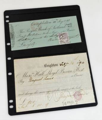 Various 19thC and 20thC blank cheques, to include Sheffield Banking Company, Westminster Bank Ltd., 1974 handwritten and printed Brighton Messrs Hall Lloyd, Bevan and West, another with stamp Bank of Scotland for 1863 etc. (a quantity) - 2