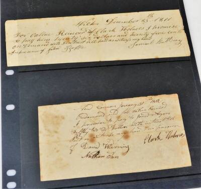 Various early 19thC handwritten American cheques, one New York 5th March 1829, Brooklyn 11th October 1831, one marked Wilson December 23rd 1811 and another 1812, signed Clark. (4) - 3