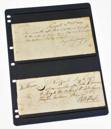 Various early 19thC New York and American related orders, handwritten cheques etc., one 25/100 dated 13th October 1809, another New York 1811. (2)