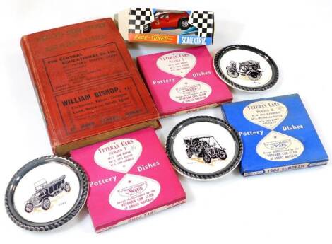 A Kelly's Directory of Derbyshire 1941, a boxed Scalextric die cast sports car no.3 and three boxed Wade Off Street Veteran Cars series 1 and 2 collectable plate/dishes. (a quantity)